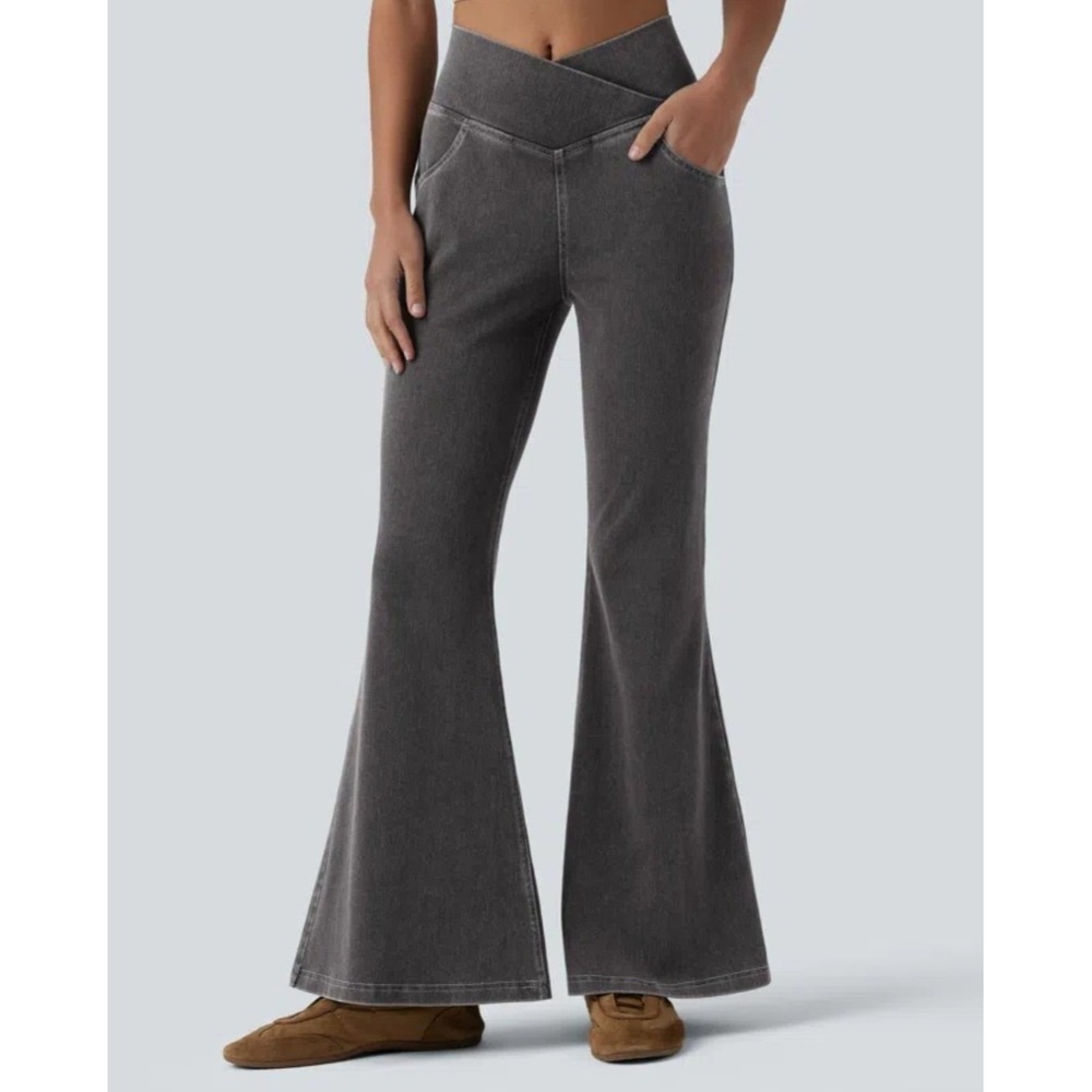Halara Flex High Waisted Crossover Pocket Washed Casual Jeans Small Petite - Picture 2 of 9